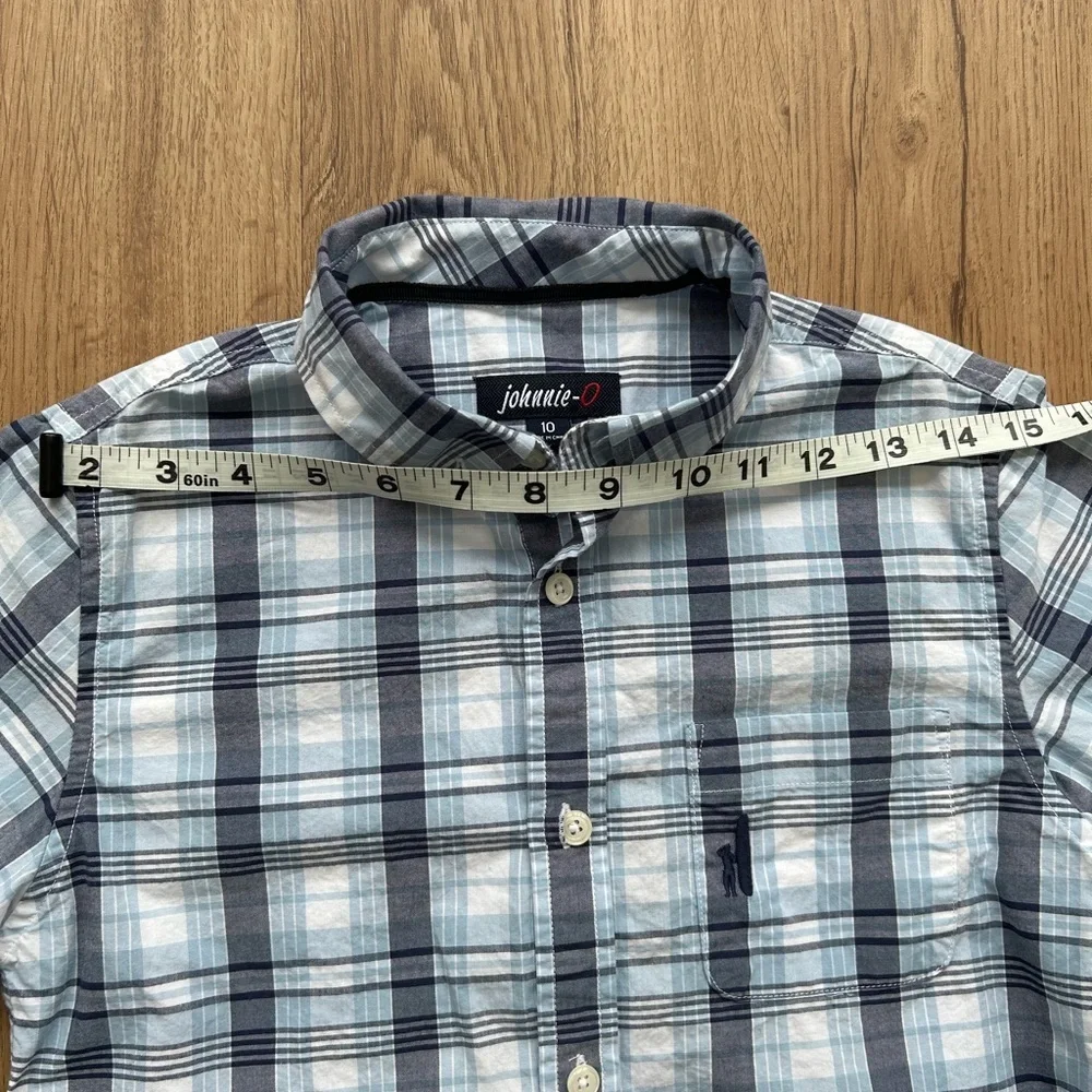 Boys Johnnie-O Gray and Blue Checkered Button Down Shirt Size 10